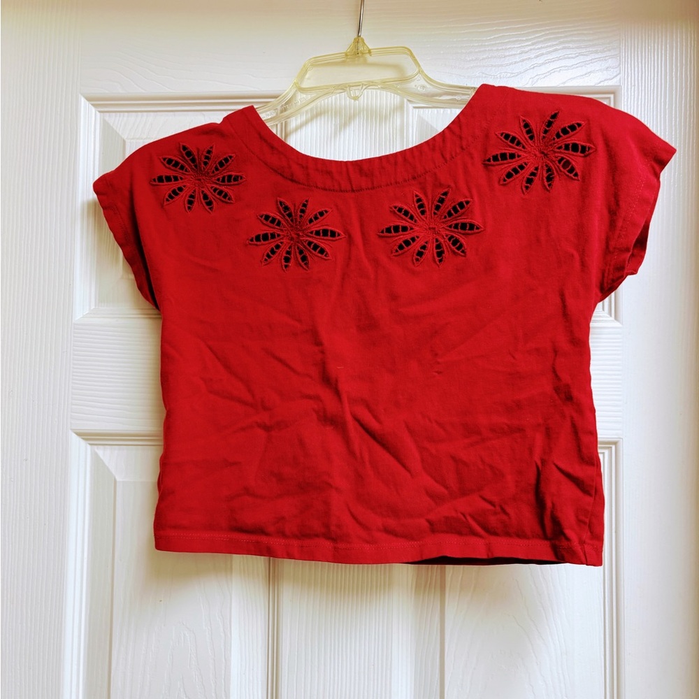 Red Floral Cutout Crop Top